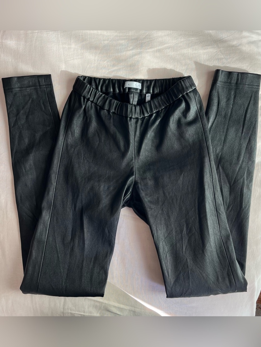 Leith• Real Leather Black Moto Ankle Zip Leggings•Sz XS